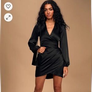 Deep plunge neck satin black dress
